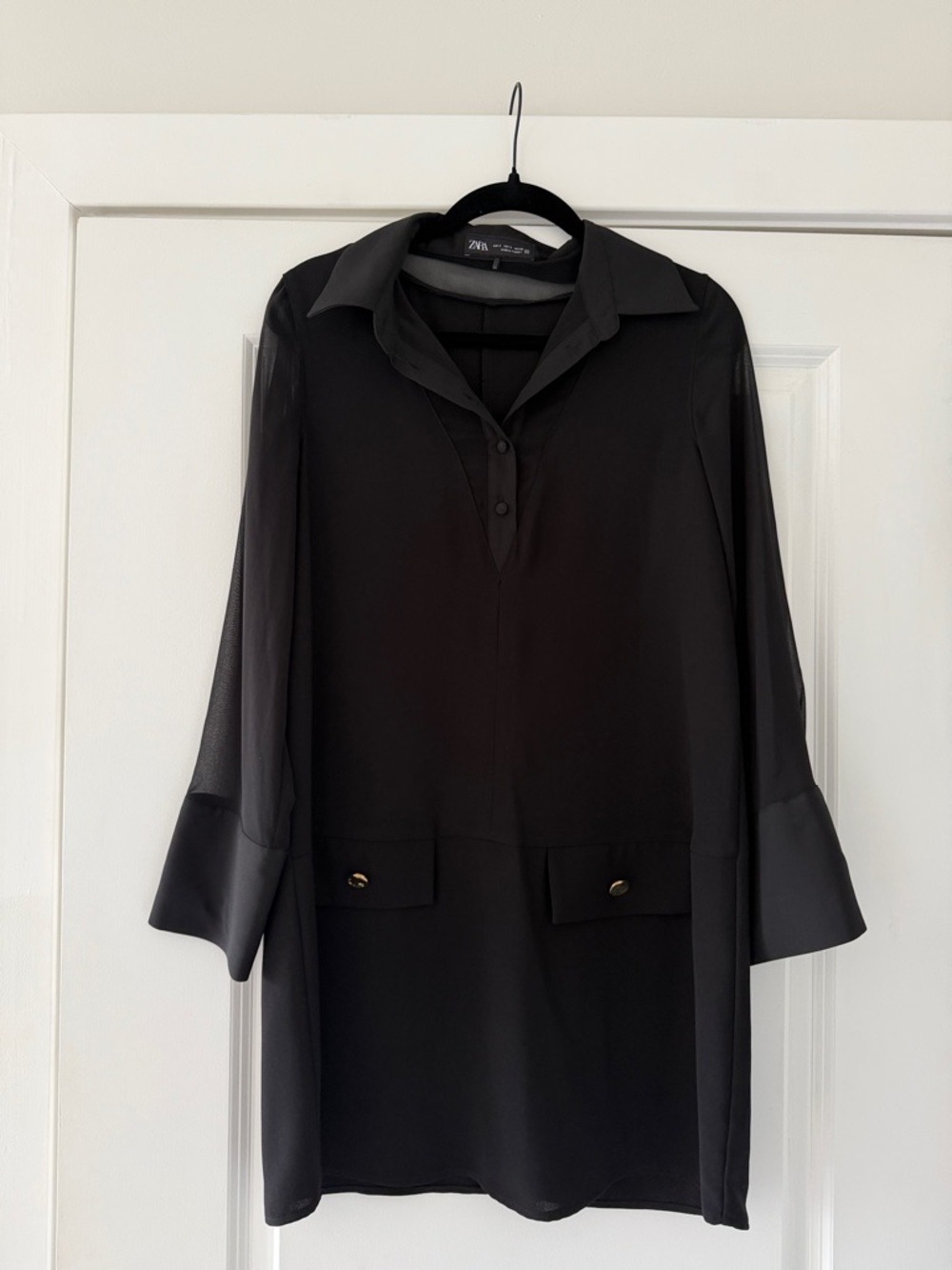 Zara Black Long Sleeve Shirt Dress